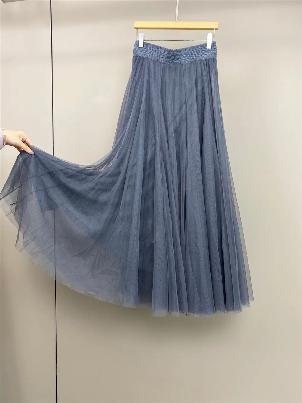 

25 New Women's Temperament Commuting Solid Color Mesh Splicing Wool Cashmere Knitted Skirt
