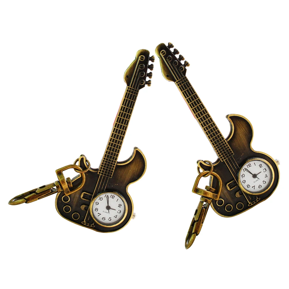 

2pcs Fashion Watch Digital Pendant Charm Number Decoration Gift Music Lover Keychain Pocket Watch Chain Guitar Key Holder Guitar