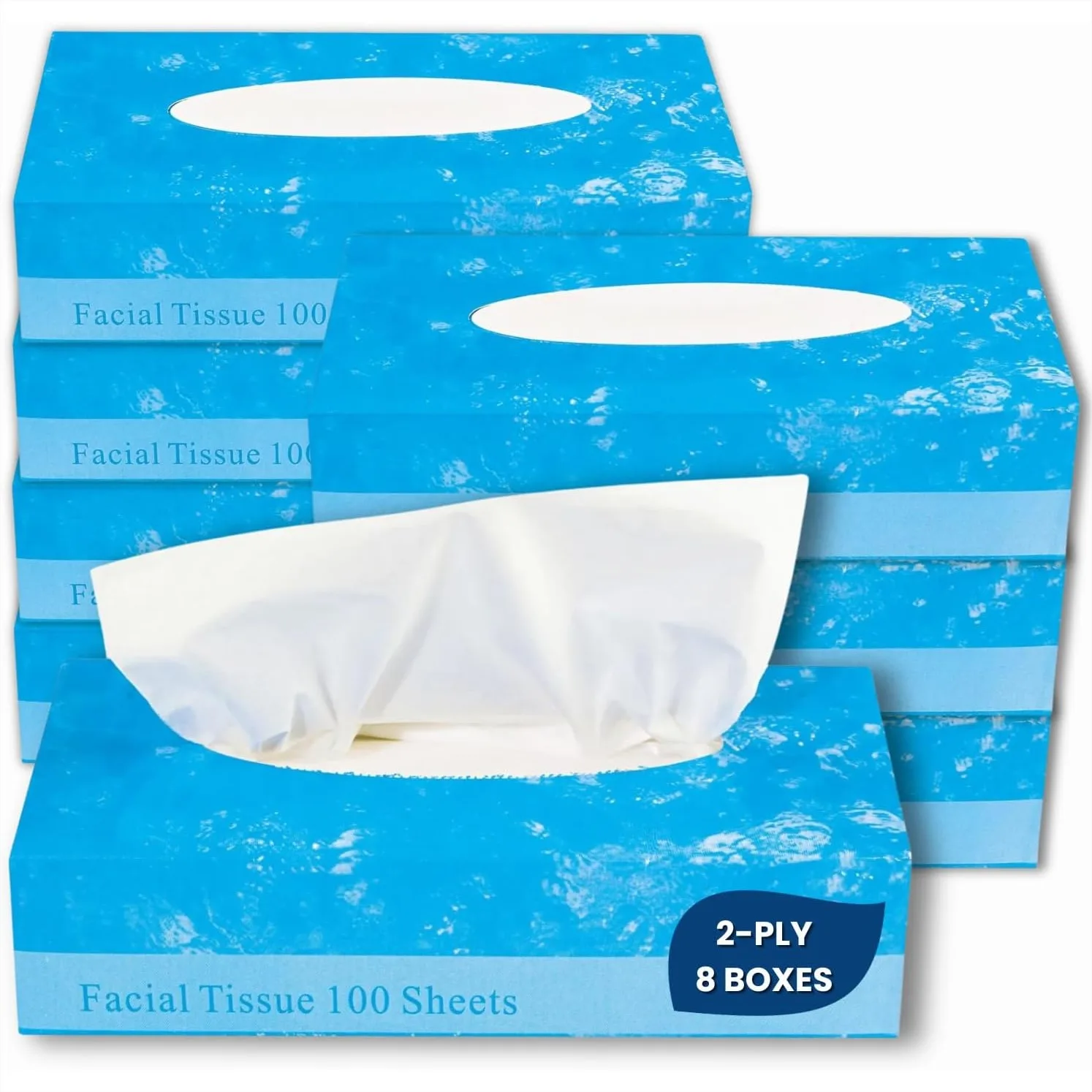 

Facial Tissue 2-Ply Soft Strong Flat Box White 100 Sheets 8 Boxes for Everyday Use