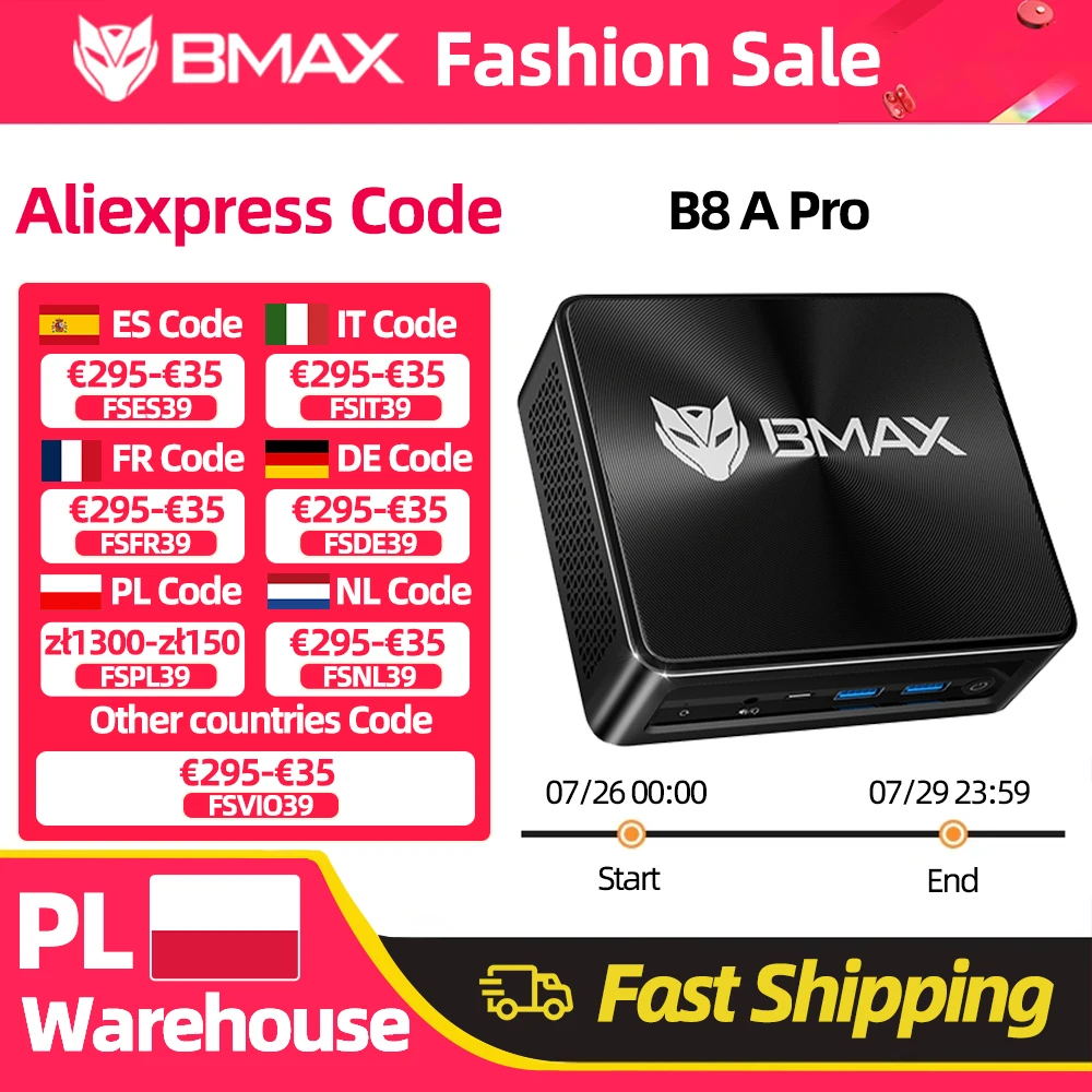 BMAX B8 A Pro, Procesador AMD Ryzen 7 8745HS, AMD Radeon 780M, 16GB, 512GB SSD, Windows 11, WiFi, Bluetooth, USB, HDMI, Tipo-C, DP