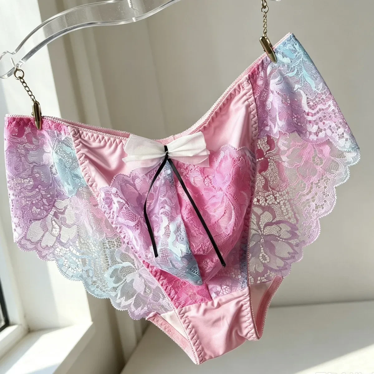 Man Male Bowtie Pink Blue Lace Panty Briefs LGBQT Group Live Show Harajuku BF Gifts