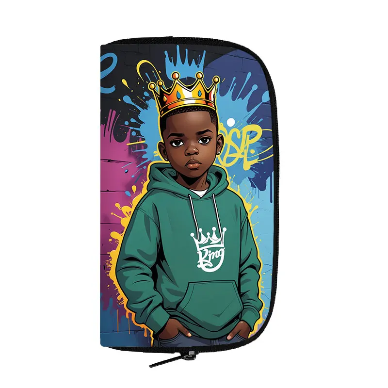 Afro Black Boy with Crown Long Wallet Black King Doctor Astronaut Pilot Coin Purse Storage Bags Women Simple Holder Money Bag