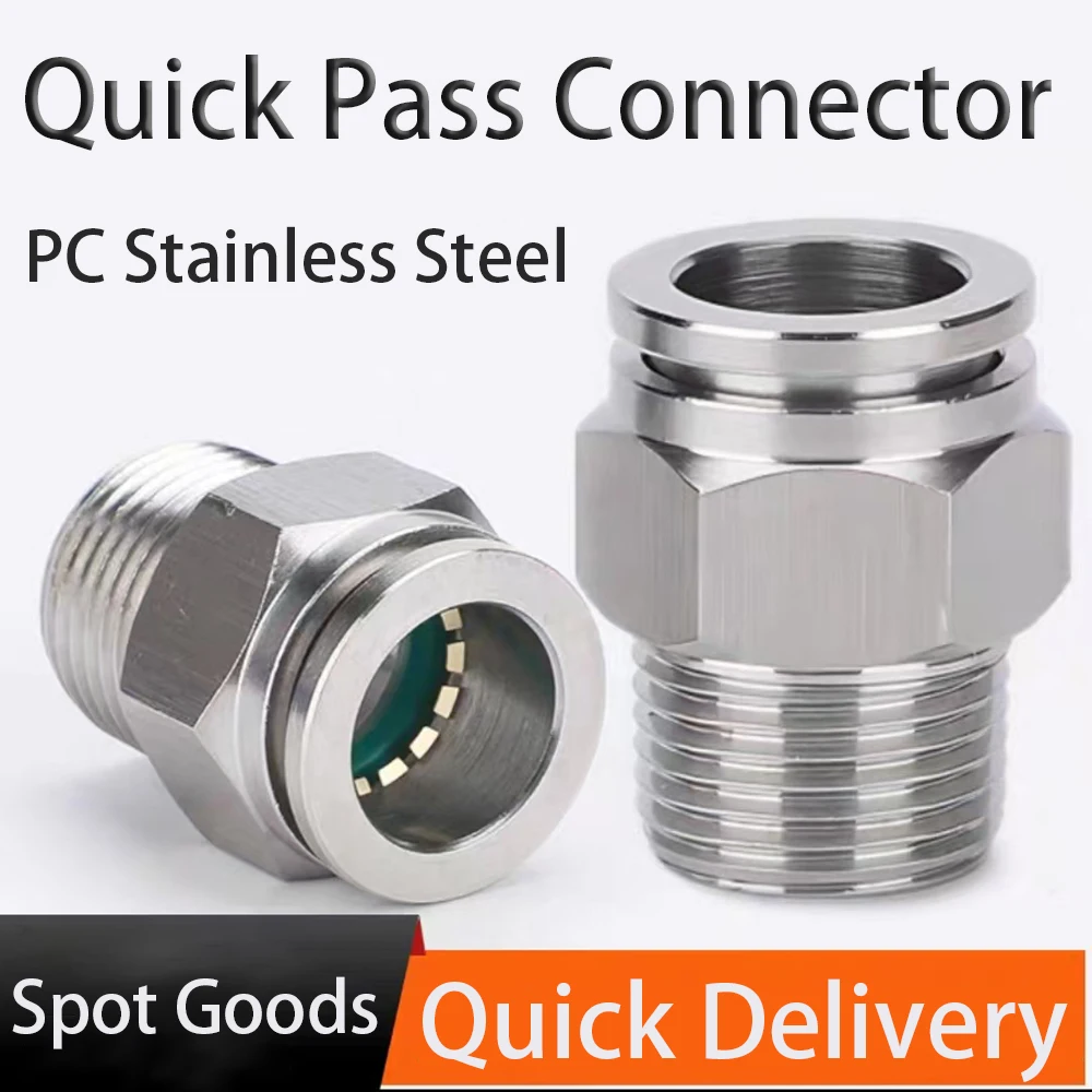 

PC 304 stainless steel external thread pneumatic quick coupling 1/8" 1/4" 3/8" 1/2" BSP external thread trachea hose connector