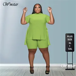 Wmstar Plus Size dwuczęściowe zestawy z krótkimi spodenkami hurtownia jednolite, luźne jednolita, krótka koszulka legginsy Casual nowy pasujący zestaw 2022 Dropshipping