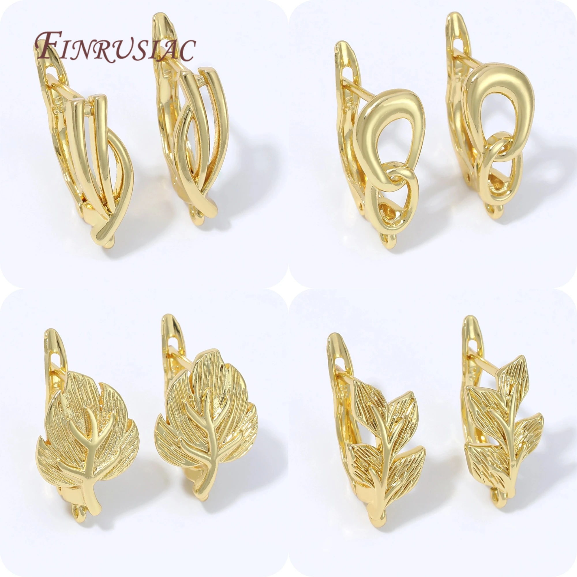 Base de boucles d'oreilles Huggie multi-styles plaquée or 18 carats, motif feuille torsadée, pour fabrication de bijoux DIY faits à la main