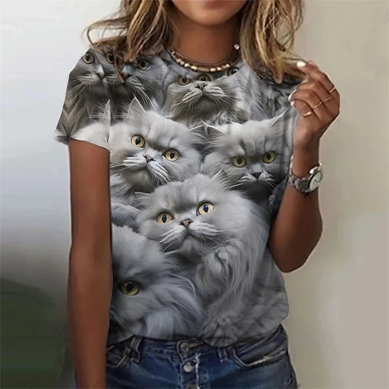 Cat Animals Women Funny Graphs T Shirts Summer Fashion Short Sleeve Tops Street Slim Girl T-Shirt XS-6XL Tee Shirts Clothes