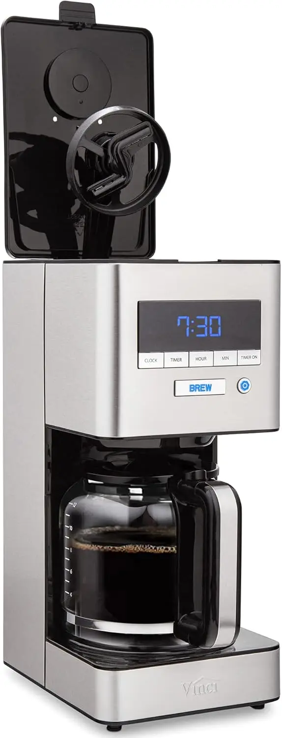 Rotating Spray Head Coffee Maker, 12-Cup Programmable Brewer with Bloom Cycle and Rotary Dispersion Technology, Black and Stainl