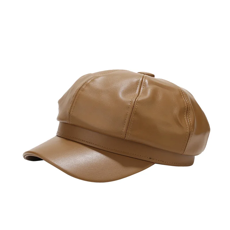 Retro PU Cap temperamento octogonal Chapéu Senhora do Inverno das mulheres Moda Britânica Cor Sólida Pato Língua Chapéu Outono Inverno Boina