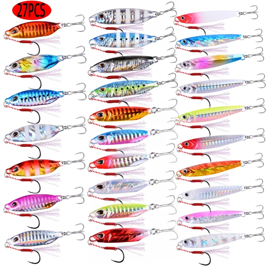 

27PCS Mix Metal Cast Jig Spoon Set 20/30/40/50g Shore Casting Jigging Fishishing Sea Bass Fishing Lures Artificial Bait Tackle