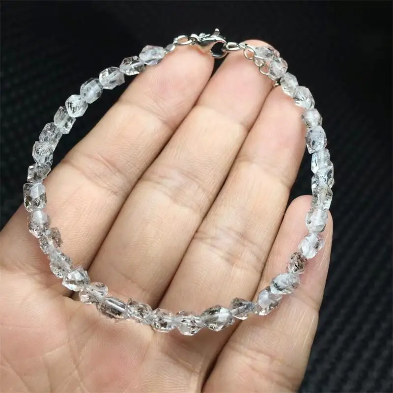 Natural Herkimer Diamond Obsidian Bracelet Women Fashion Purple Chalcedony Elegant Healing Strand Bangles Wristband Gift 1PCS