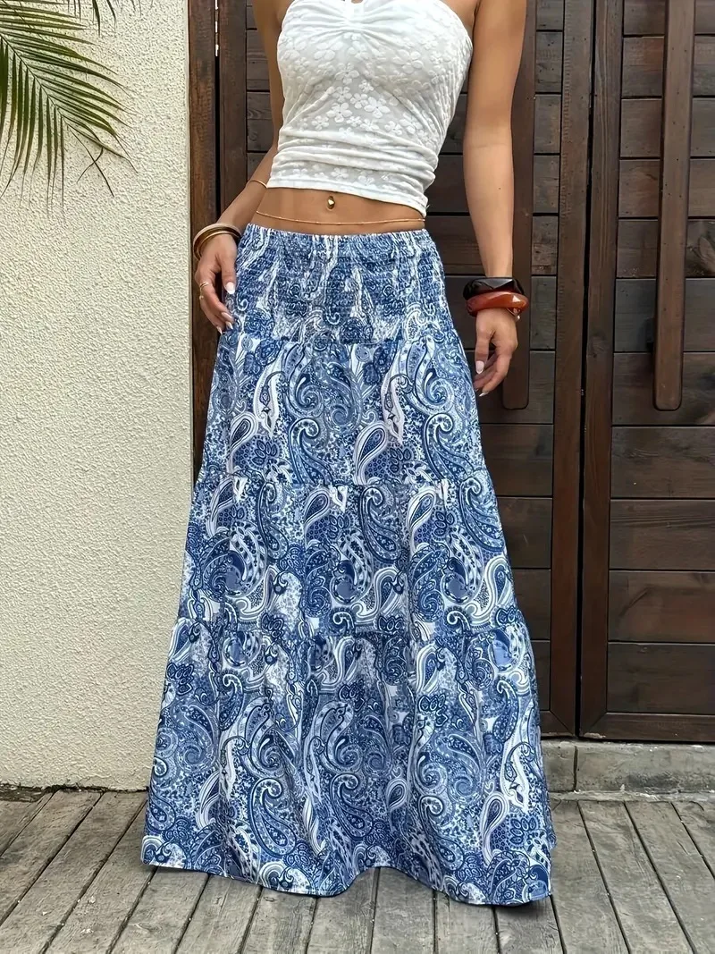 Multifunctional Skirt Bohemian Flowered Tropical Skirt Figure Defining Pleated Skirt Summer Vacation Destinations Skirts