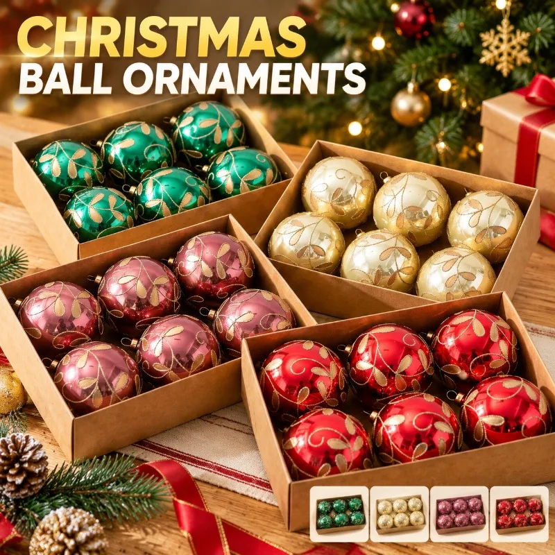 8cm Christmas Ball Set Glitter Painted Xmas Tree Hanging Ornaments Multi-color Gift Box Decor Baubles Holiday Home Party