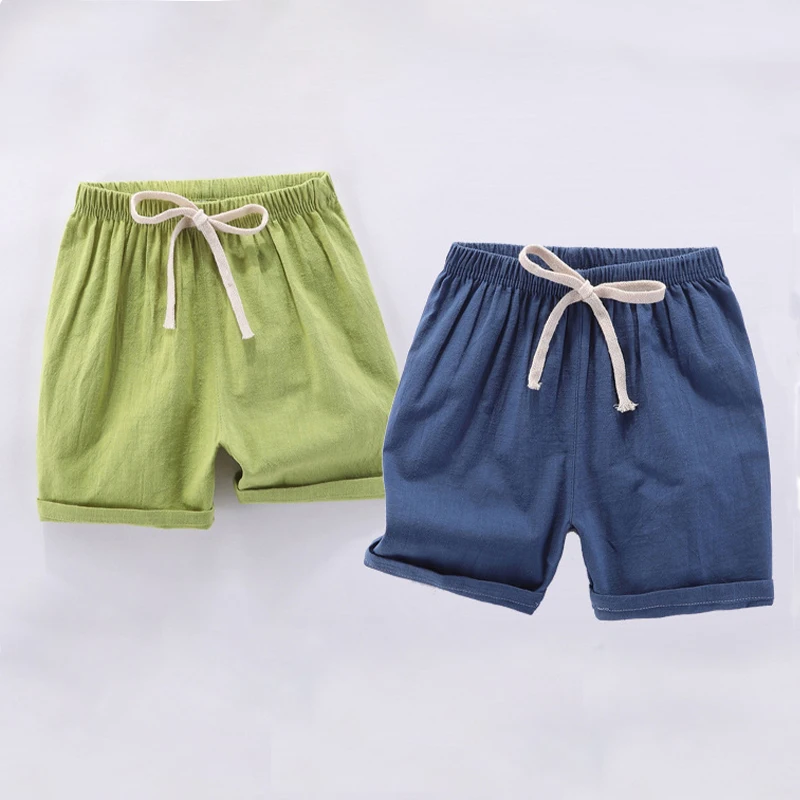Children's Shorts For Boys Girls Linen Cotton Summer Thin Breathable Elastic Waist Beach Sport Short Pants Casual Loose Kid Pant