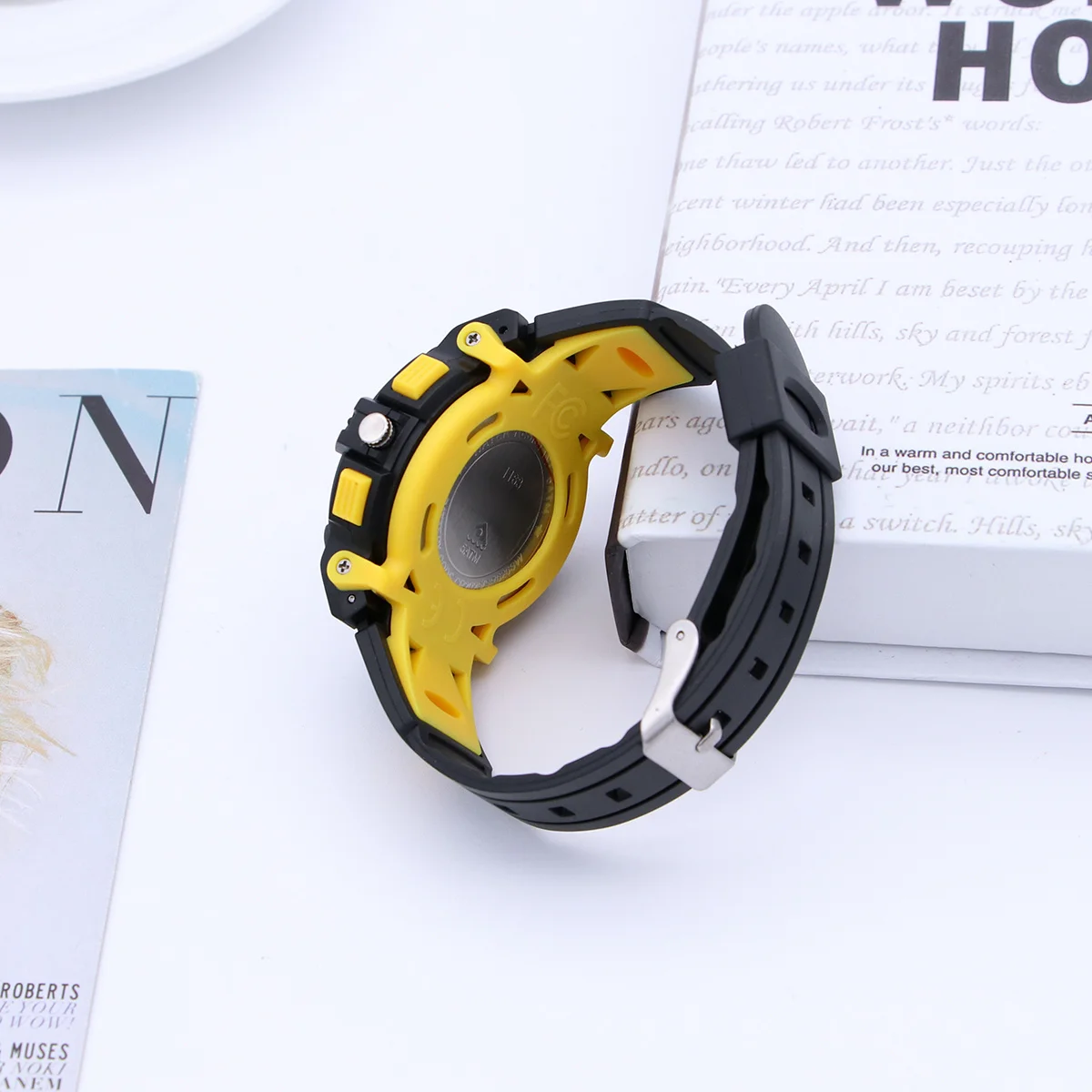 Waterproof Dual Display Watch Yellow Digital Sports Watch El Light Chip Multifunctional Outdoor Electronic Wristwatch For