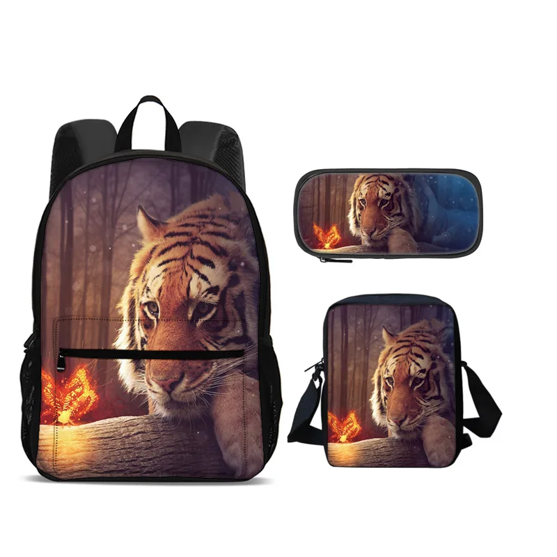 

New Tiger Backpack Pen Bag Shoulder Bag 3Pcs Set Outdoor Travel Large Capacity Animal Print Boys and Girls School Birthday Gifts