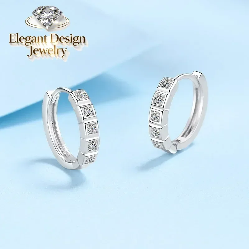 Elegant-Design PT950 Platinum Stud Earrings Birthday Gift Square Diamond Compact Ear Buckle 0.8CT Moissanite Valentine's Day