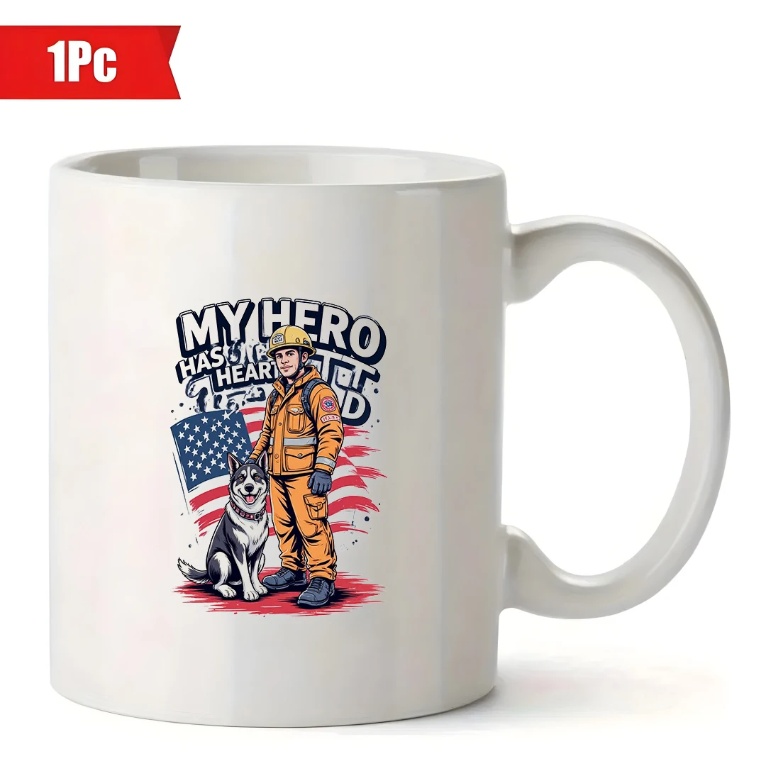 كوب توضيحي لكلب الإنقاذ من رجال الإطفاء بسعة 11 أونصة - هدية البطل الوطني هدية عيد الميلاد كوب المكتب المنزلي