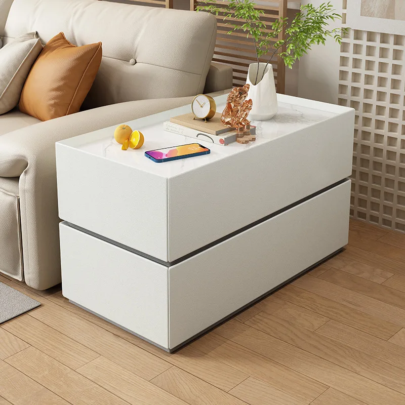 Smart solid wood sofa edge, light luxury rock slab, home living room locker, multi-function with stereo, charging side