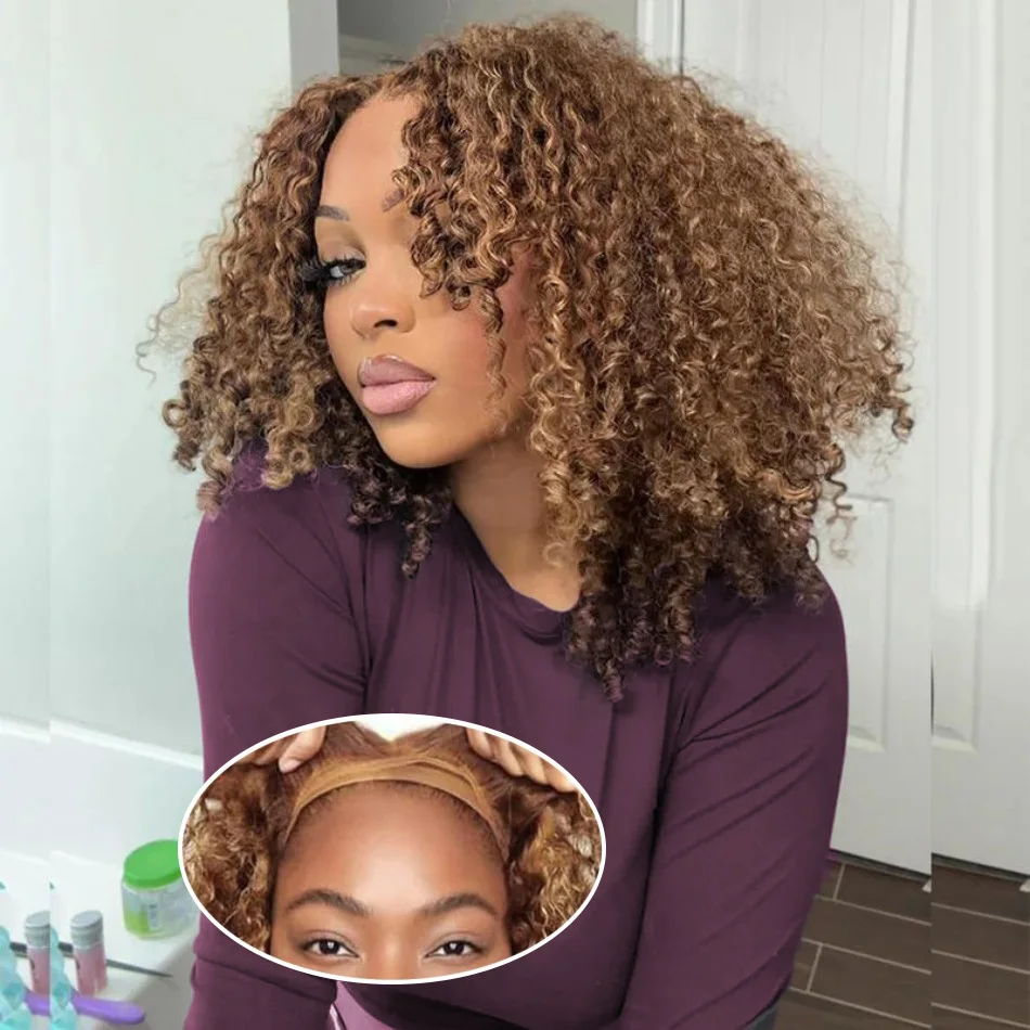 

Highlight Bob Wig Human Hair Brazilian Wigs Original Curly Short 427 Honey Blonde 5X5 Deep Wave Frontal Wig Wear And Go Glueless