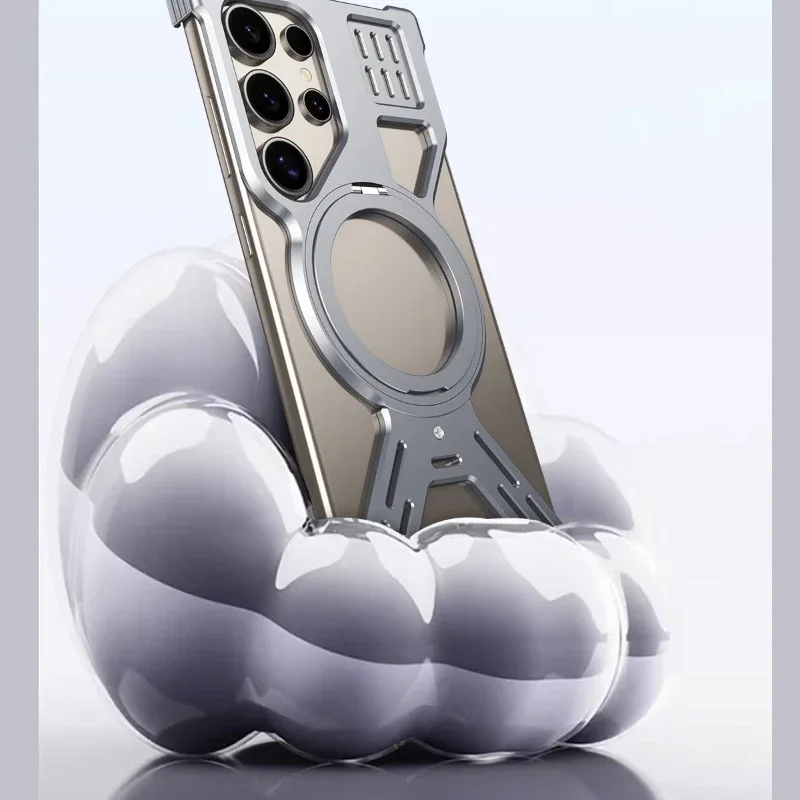 

for Samsung Galaxy S25 S22 S23 S24 Ultra Aluminum Alloy Magnetic Anti-Fall Phone Case Metal Heat Dissipation Cover with Stand