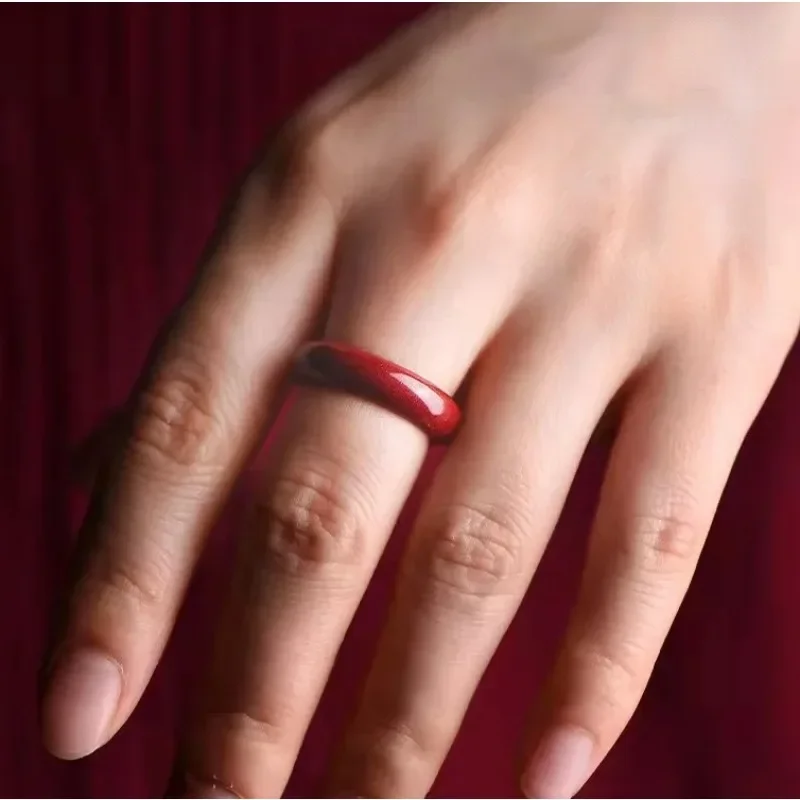 Natural Red Cinnabar 8-14 Size Feng Shui Ring Jade Round Wealth Money Rings Jewellery Fashion Man Woman Luck Amulet Mascots