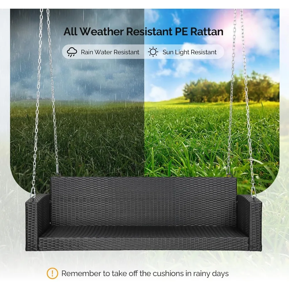 Zware 800 Lbs Rieten Hangende Veranda Schommel Met Kussens En Kettingen, 1,5 Meter Buiten Rotan Schommelbank Voor Tuin, Tuin, Gazon