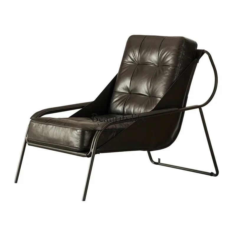 

ls 04Italian minimalist designer leisure chair living room sofa retro oil wax leather balcony chair