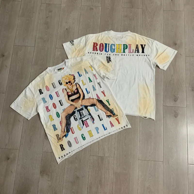 Rough Women's Print T-Shirt Men Women American Vintage White Washed Shirts