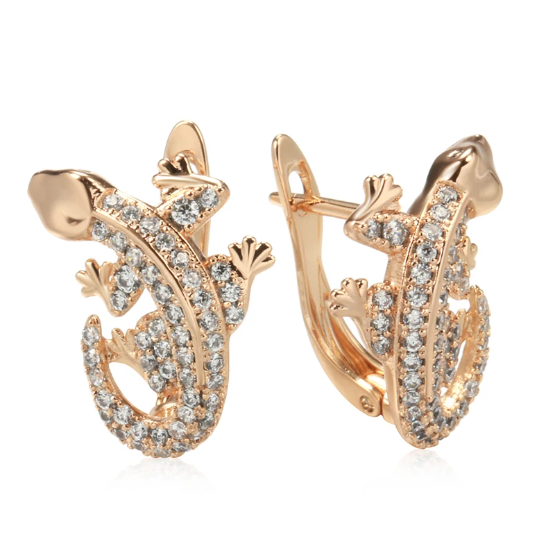 Kinel New Unusual 585 Rose Gold Lizard Earrings Daily Women  Fashion Animal Jewelry Covered With Natural Zircon Drop Earrings image 6