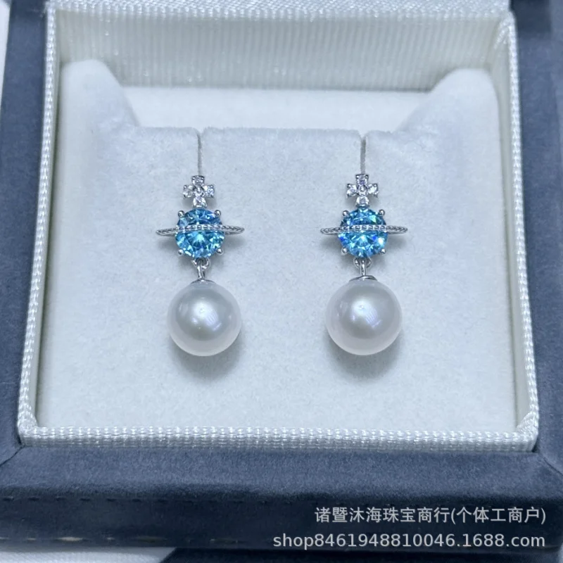 

-8Mm Stud Earrings Blue Planet Natural Freshwater Pearl S925 Sterling Silver