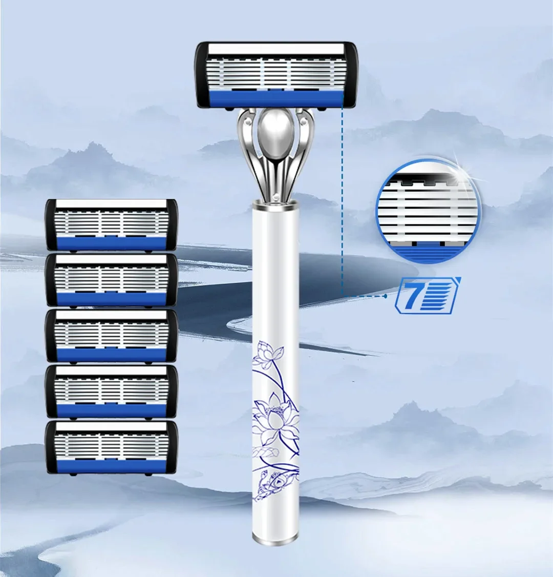 Chinese Style Metal Razor Holder Razors for Shaving Women White Lotus Pattern Shaving Machine for Men