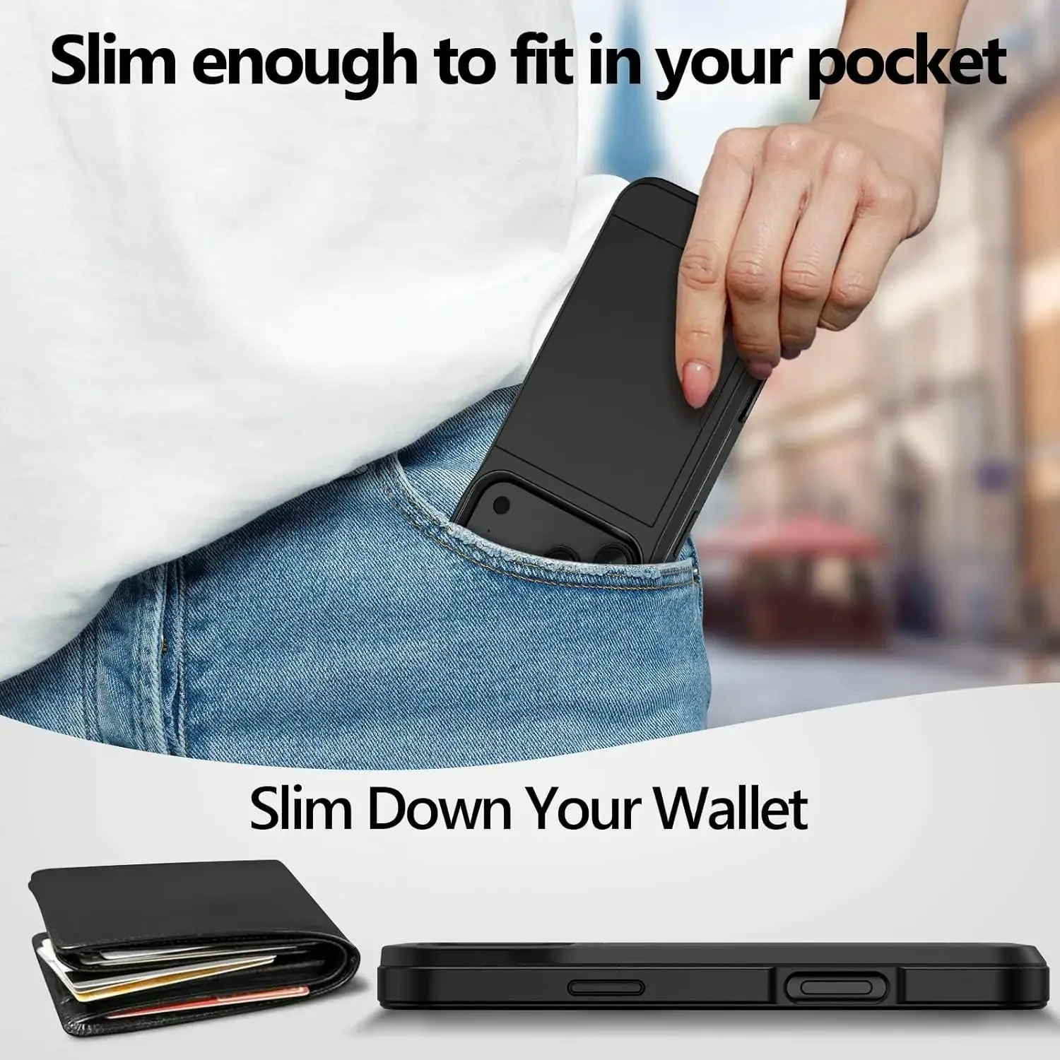 Case For iPhone 17 Pro Max 16 Pro Max 17e 15 14 13 12 11 Wallet Card Holder Slide Slot Slim Hard PC Heavy Duty Protective Covers