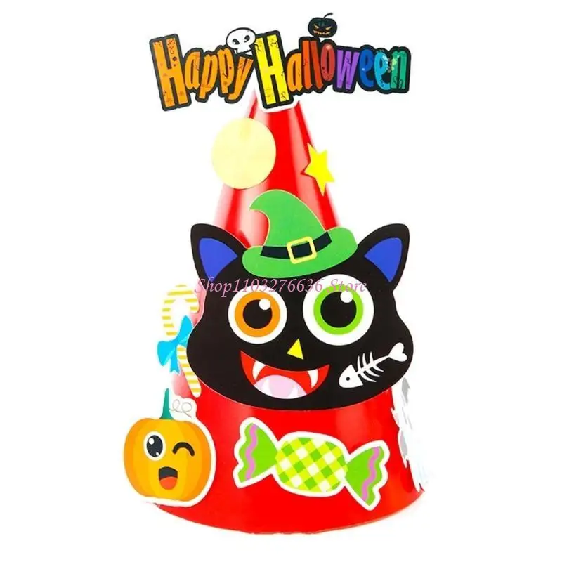 R6FD 어린이 할로윈 의상 DIY 지적 모자 키트 종이 공예 장난감 유치원 수제 모자 유아 무대 공연 소품