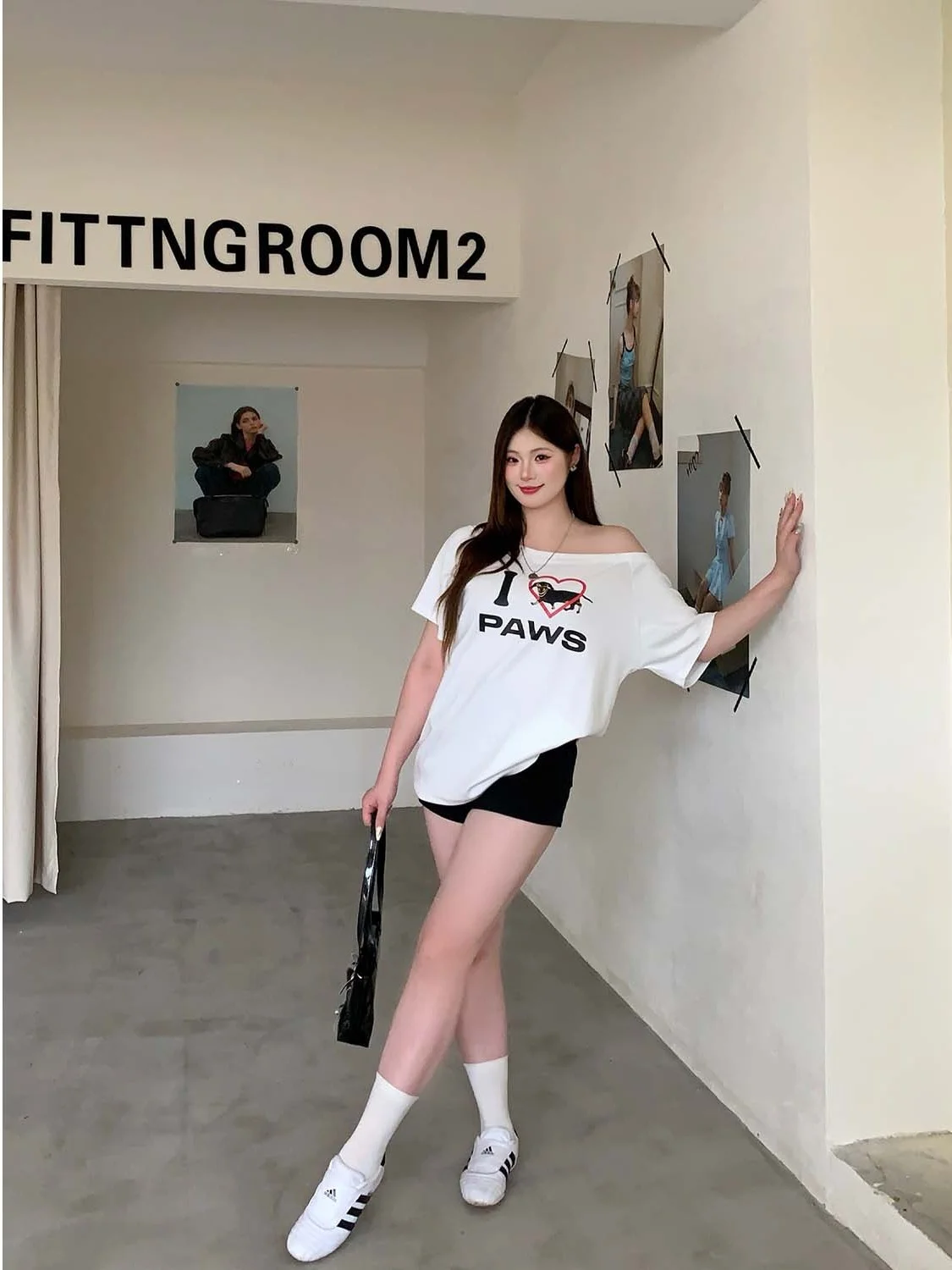 soul Retro Sausage Dog 플러스 사이즈 아메리칸 반팔 티셔츠 루즈 원 숄더 여름 여성 캐주얼 스타일 프린트 탑