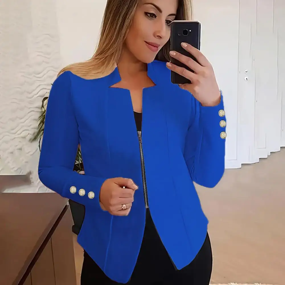 Women Casual Suit Jacket Professional Women's Slim Fit Business Suit Coat with Notched Collar Zipper Placket Solid for Spring