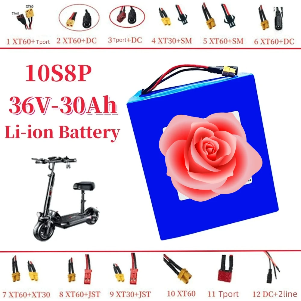 Newly upgraded 36V 30Ah 18650 10S8P A-class li-ion battery pack, 1500W built-in BMS, suitable for various energy storage battery