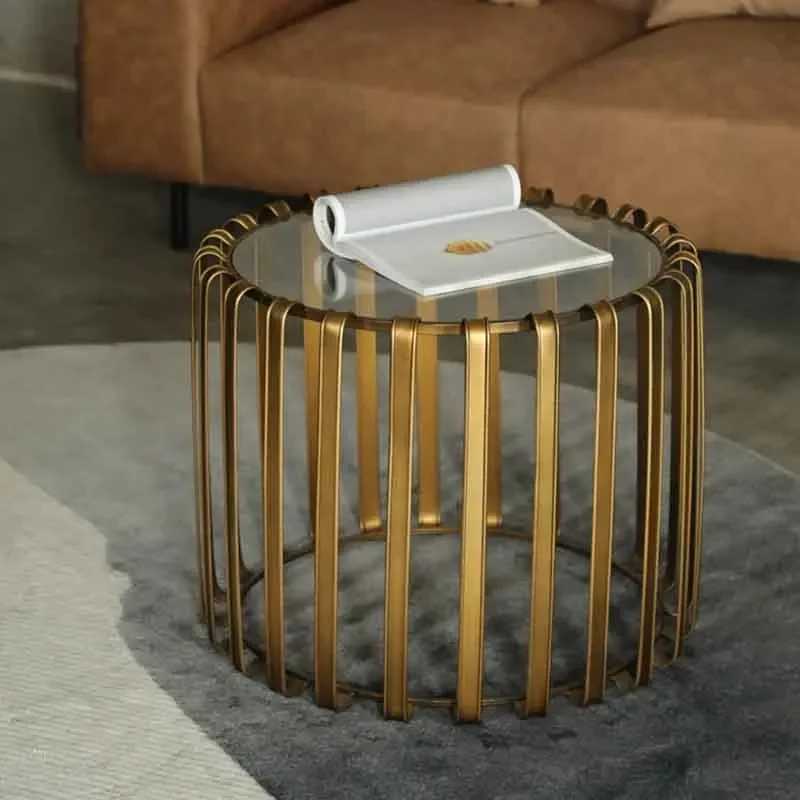 

Железный металлический журнальный столик, чайный столик из закаленного стекла, стеллаж для хранения в стиле ретро, круглый стол для хранения, приставной столик для дивана в гостиной, мебель