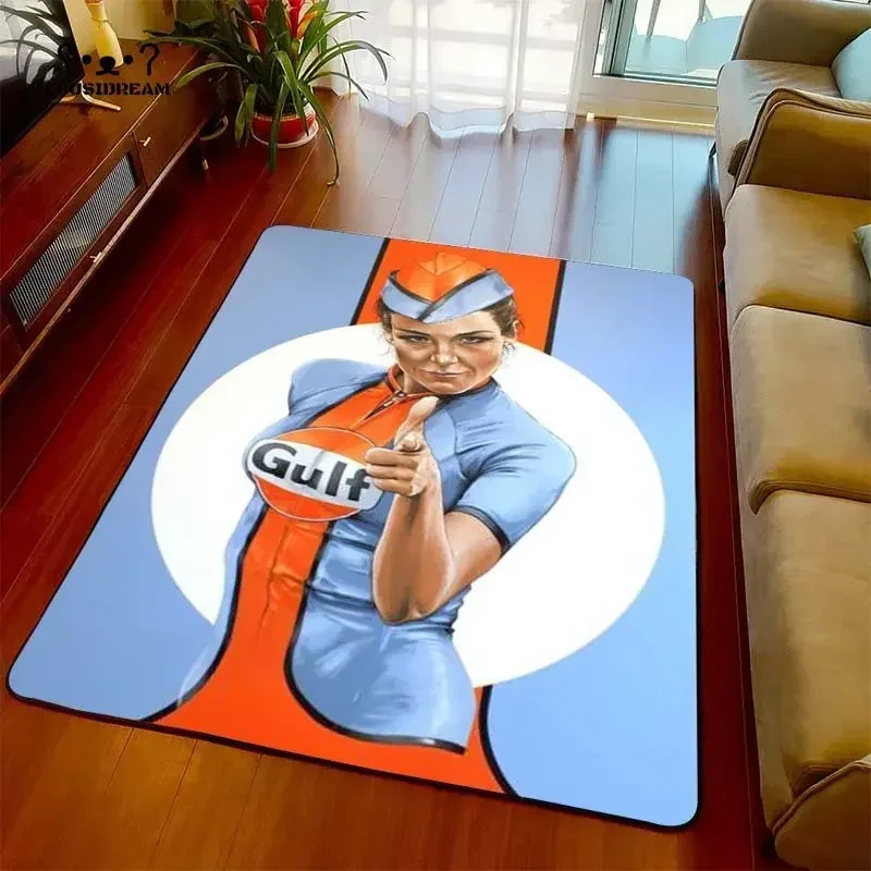 

Gulf Racing Carpet and Rug Gulf Pin Up Square Garage Living Room Bedroom Large Area Rug Home Room Floor Mat Christmas Gift