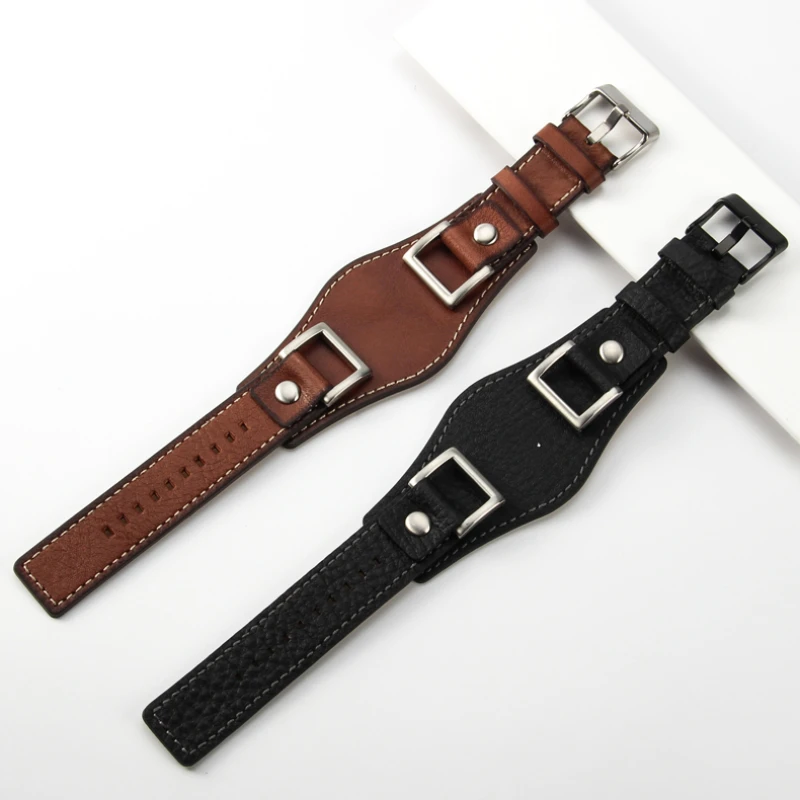 For Fossil Jr1157 First Layer Cowhide Strap Accessories Retro Style Strap Leather Stainless Steel Connector 24mm