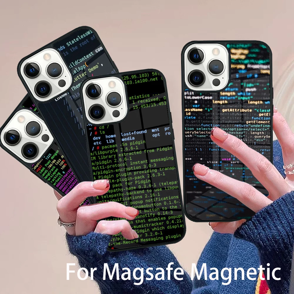 

The Code design programmer Phone Case Magesafe Magnetic Wireless Charge Cover For IPhone 16 11 12 13 14 15 Pro Max Plus Mini