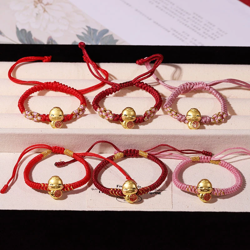 Lucky Red Rope Cute Snake Pendant Bracelet For Women Men 2025 Chinese Zodiac Snake Braided Bracelets New Year Jewelry Gift