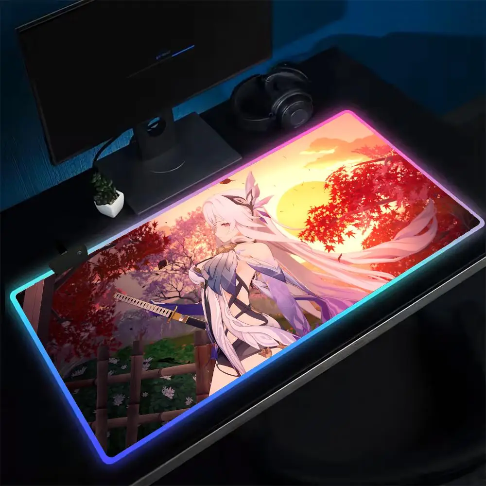 

Genshin Skirk Mouse Pad Anime Gaming Mouse Pad LED Table Pads Backlit Rubber Desktop XXL Mousepad RGB Desk Mats