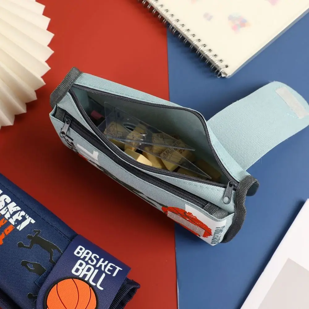 Canvas Basketball Pencil Case Large Capacity Multifuntion Flip Double Pen Bag Ins Storage Cartoon Basketball Stationery Box