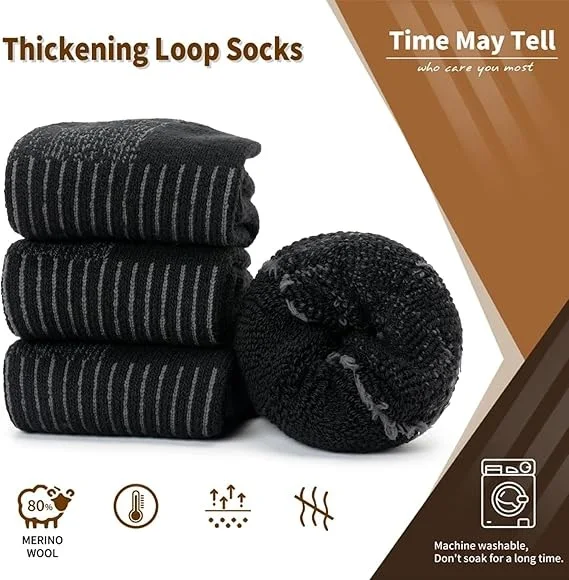 Merino Wool Thermal Socks, Suitable for Both Men and Women, 3 Pairs of Fully Cushioned Winter Boot Socks, Suitable for Hiking and Working in Cold Weather