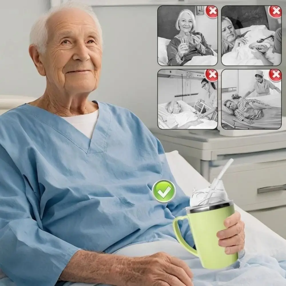 Tasse à boire créative de 350ml, en acier inoxydable, Anti-étouffement, paille, facile à nettoyer, Anti-déversement, tasse d'alimentation pour personnes âgées