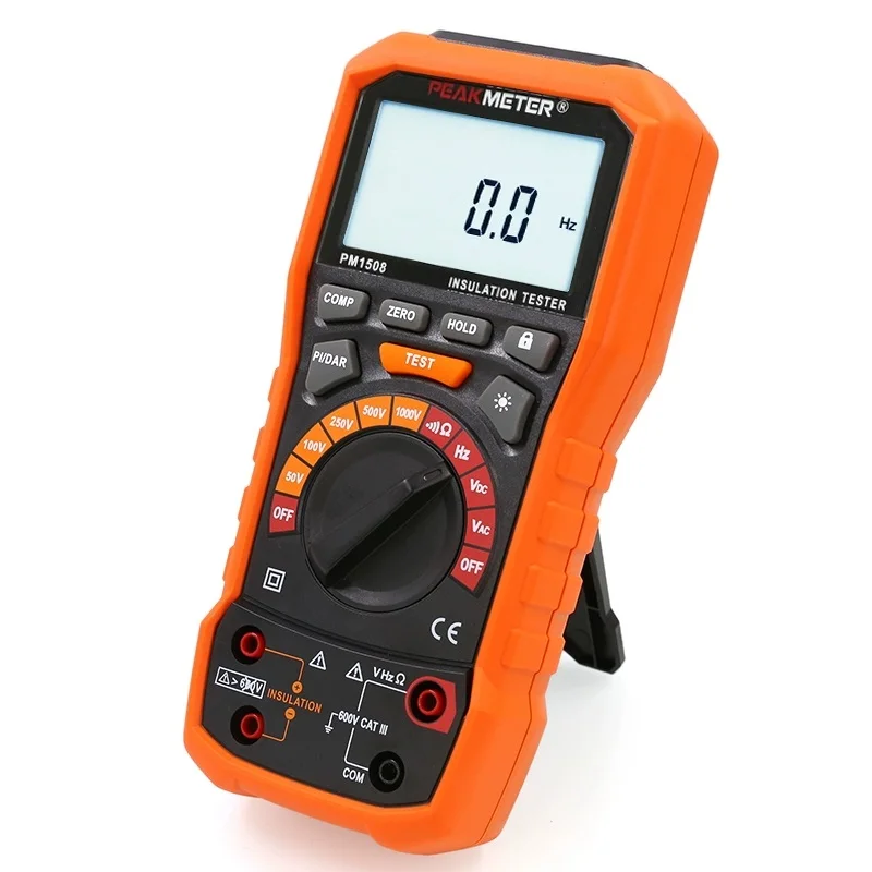 Peakmeter PM1508 Digital Insulation Resistance Tester 100GOhm Megohmmeter Auto Range Multimeter Voltmeter LED indication PI DAR