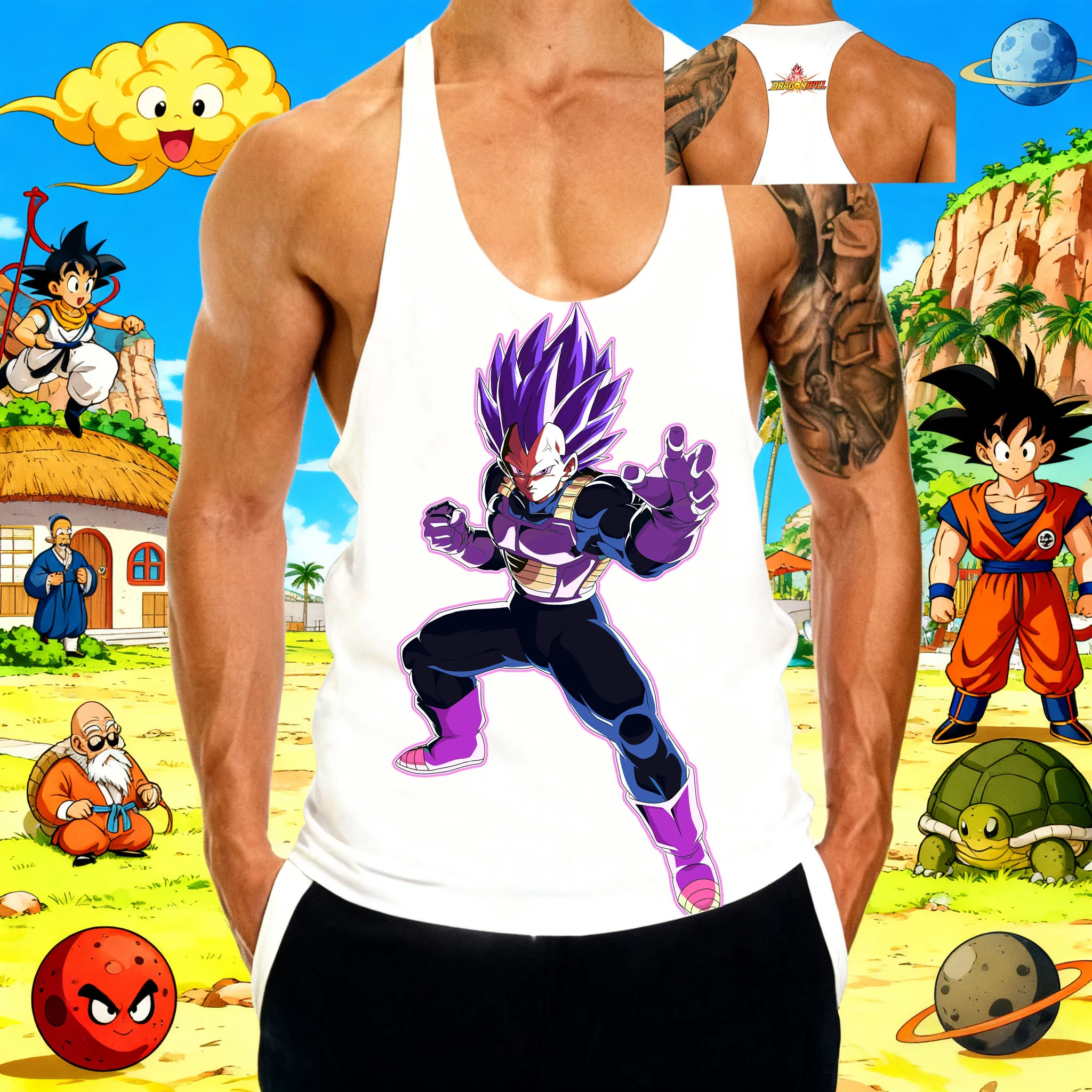 Popular Anime Dragon Ball Wukong Element Pattern Printing 2025Summer New Hot Selling Men's Gym Sports Cotton Sleeveless Tank Top