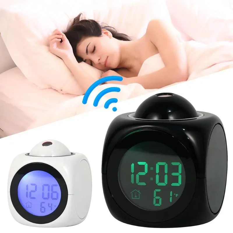Home Projection Alarm Clock Big Display Time, Date and Temperature Projector Digital Color Backlight Home Clock Timer