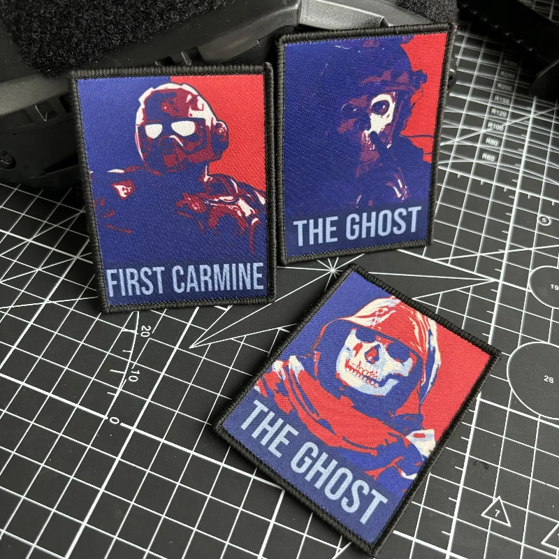 The Ghost Tactical Patch Call of Duty The Carmine Game Morale Badge Hook & Loop Red and Blue Printing Military Backpack Sticker