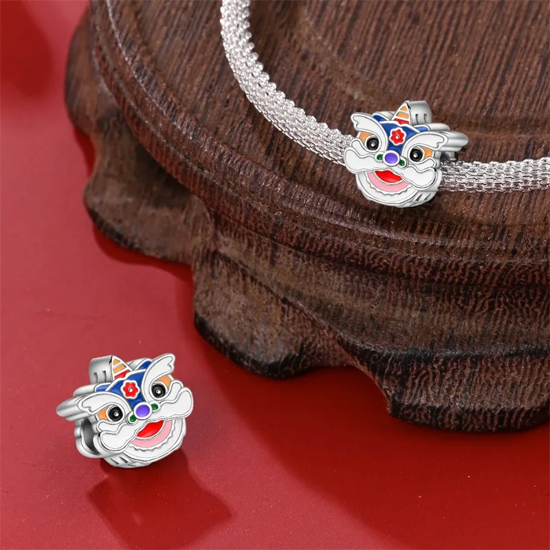 

925 Sterling Silver Chinese Lion Dance Charms Beads For Women Fit Original Bracelet DIY Birthday Party Jewelry Gifts